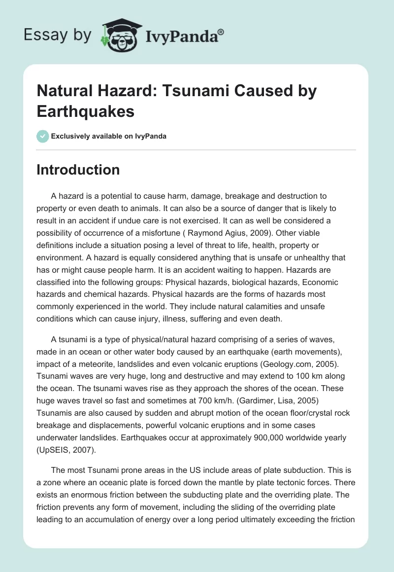 Natural Hazard: Tsunami Caused by Earthquakes. Page 1