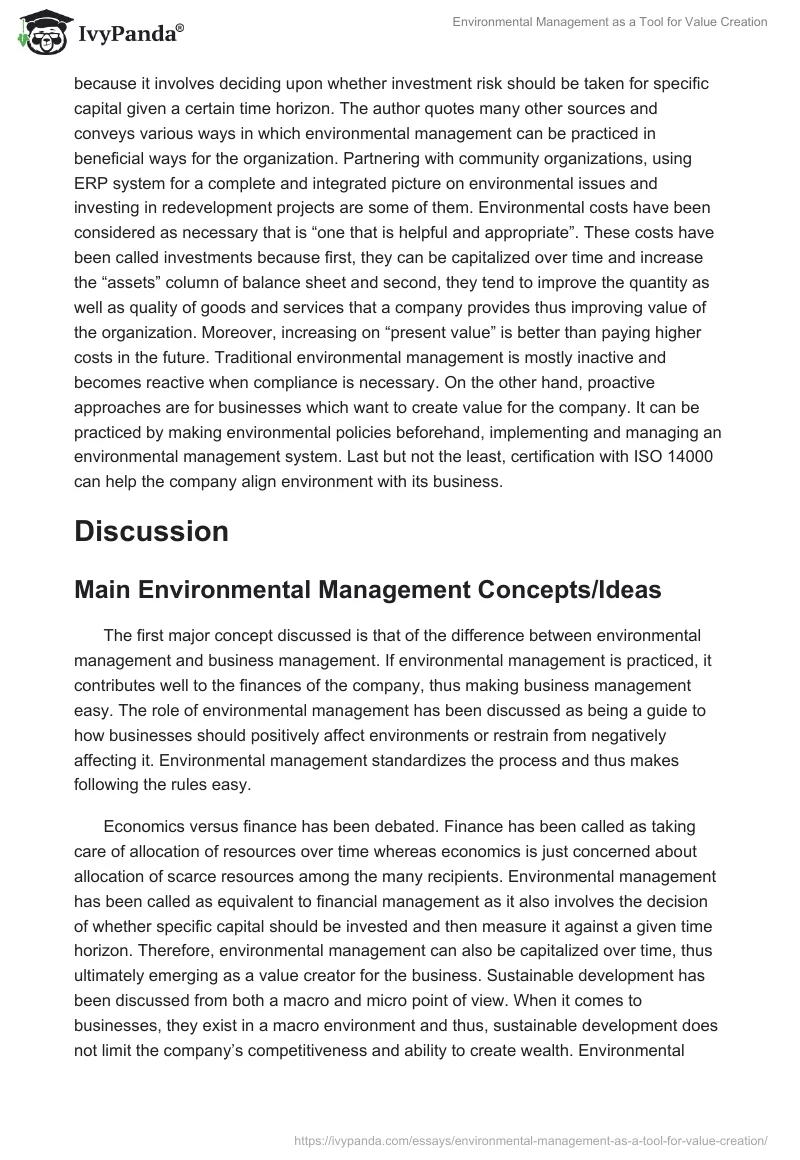 Environmental Management as a Tool for Value Creation. Page 2