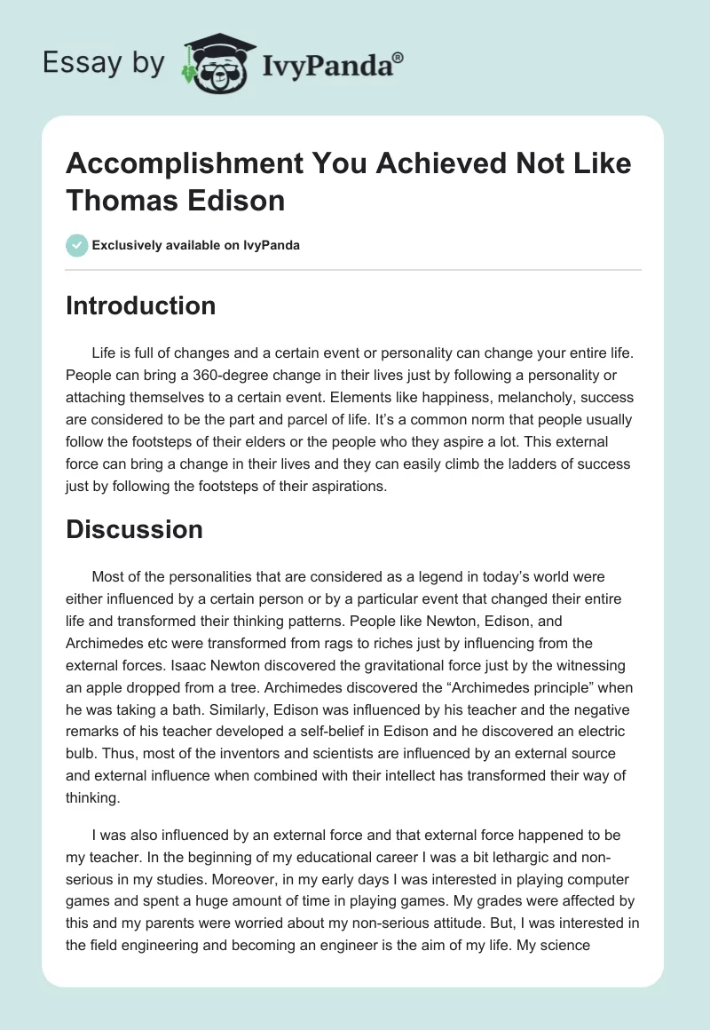 Accomplishment You Achieved Not Like Thomas Edison. Page 1