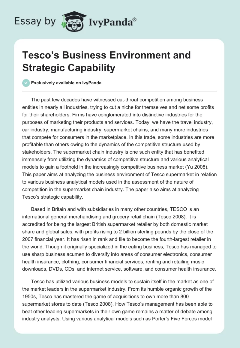 Tesco’s Business Environment and Strategic Capability. Page 1