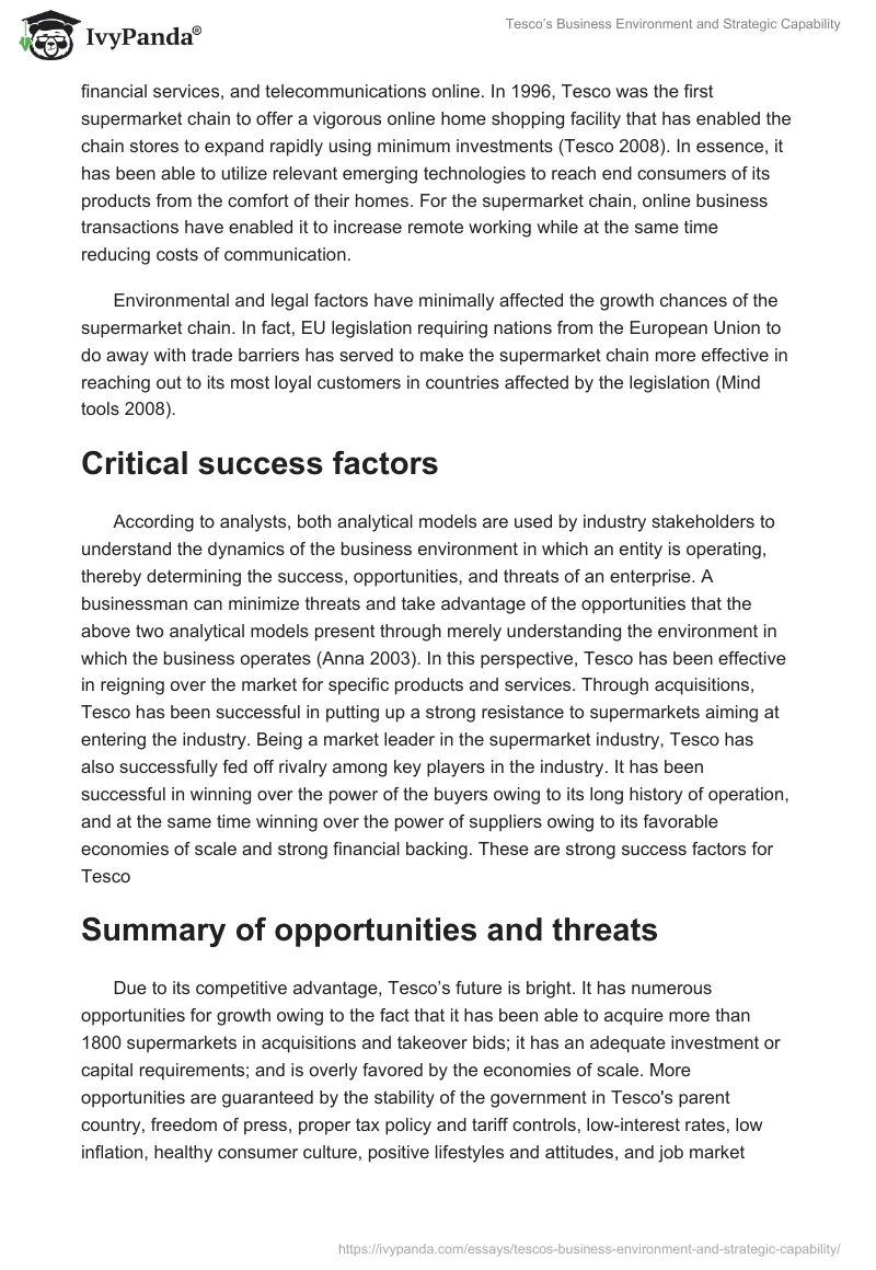 Tesco’s Business Environment and Strategic Capability. Page 5