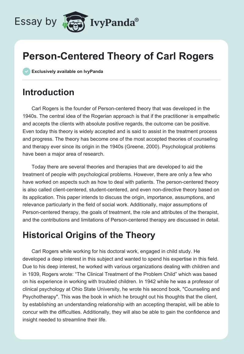 Person-Centered Theory of Carl Rogers. Page 1