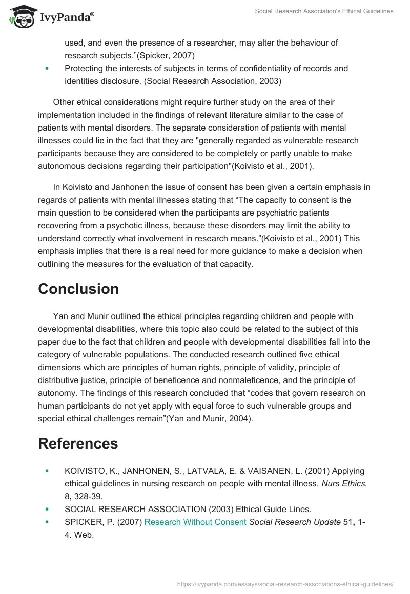 Social Research Association's Ethical Guidelines. Page 2