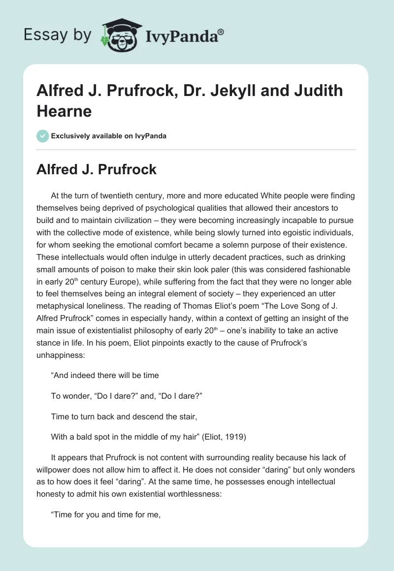 Alfred J. Prufrock, Dr. Jekyll and Judith Hearne. Page 1