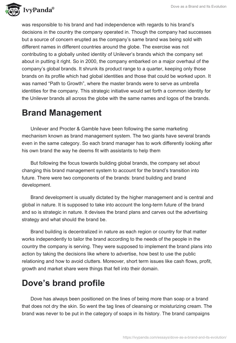 Dove as a Brand and Its Evolution. Page 2