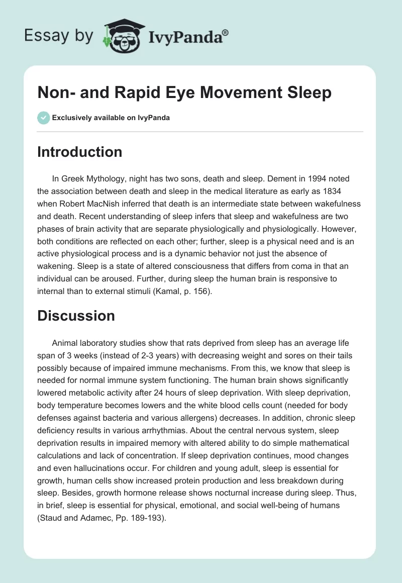 Non- and Rapid Eye Movement Sleep. Page 1