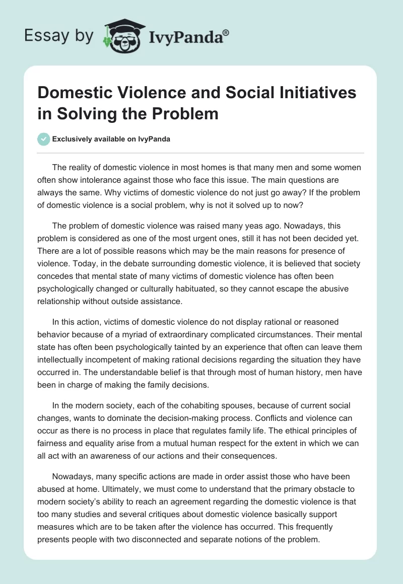 Domestic Violence and Social Initiatives in Solving the Problem. Page 1