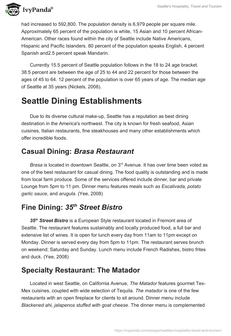 Seattle's Hospitality, Travel and Tourism. Page 2