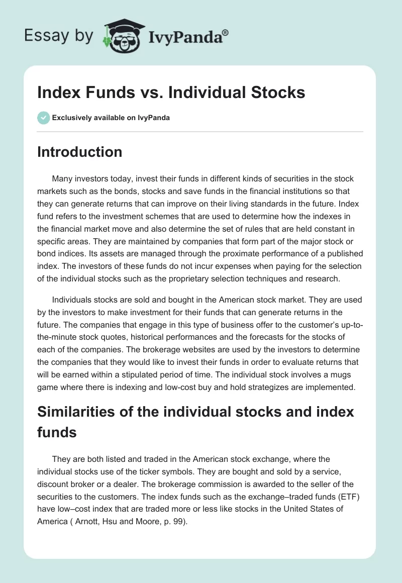 Index Funds vs. Individual Stocks. Page 1