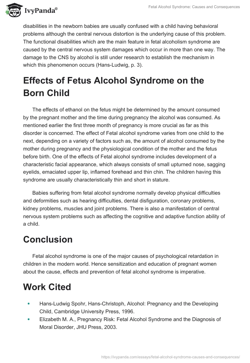 Fetal Alcohol Syndrome: Causes and Consequences. Page 2