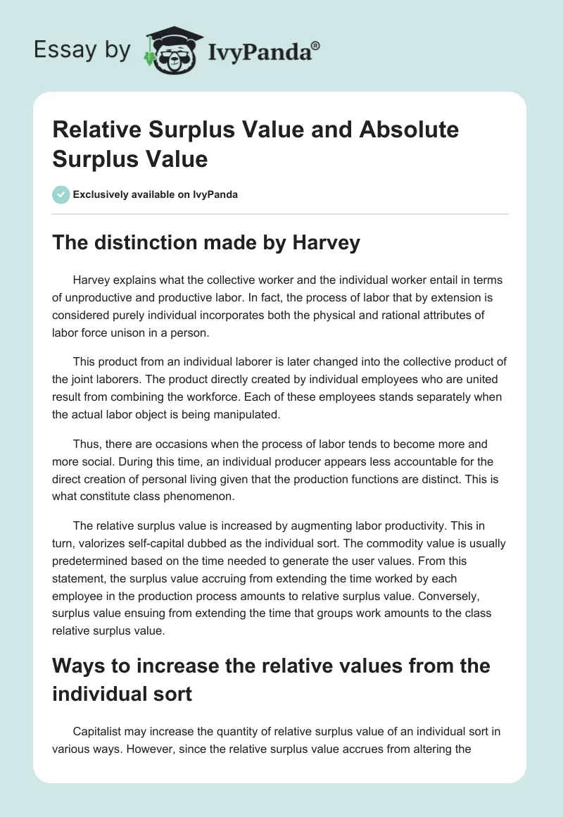 Relative Surplus Value and Absolute Surplus Value. Page 1