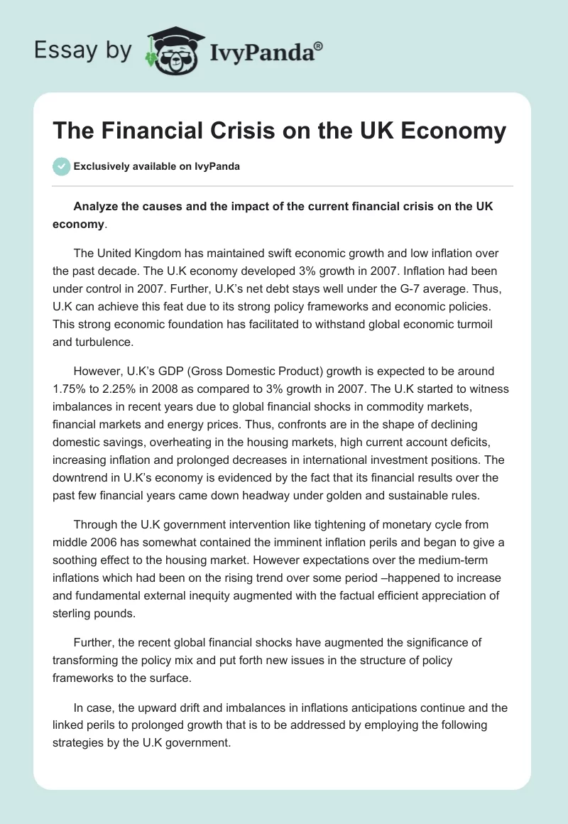 The Financial Crisis on the UK Economy. Page 1