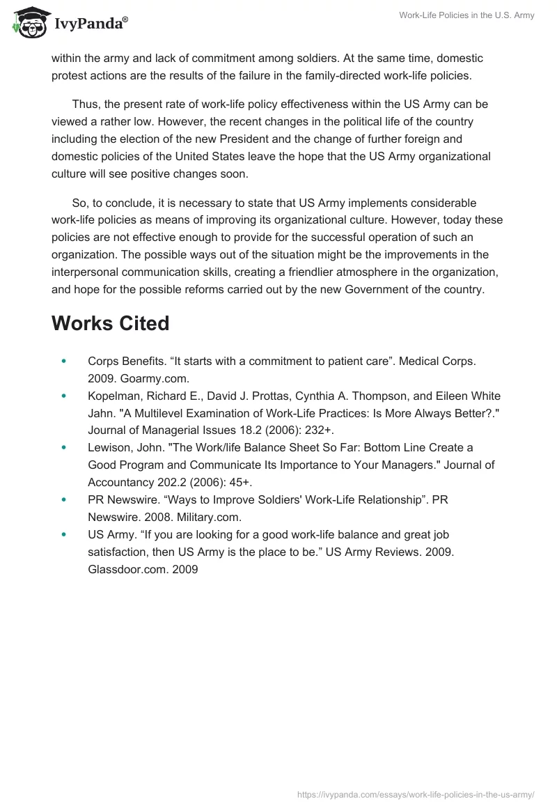 Work-Life Policies in the U.S. Army. Page 2