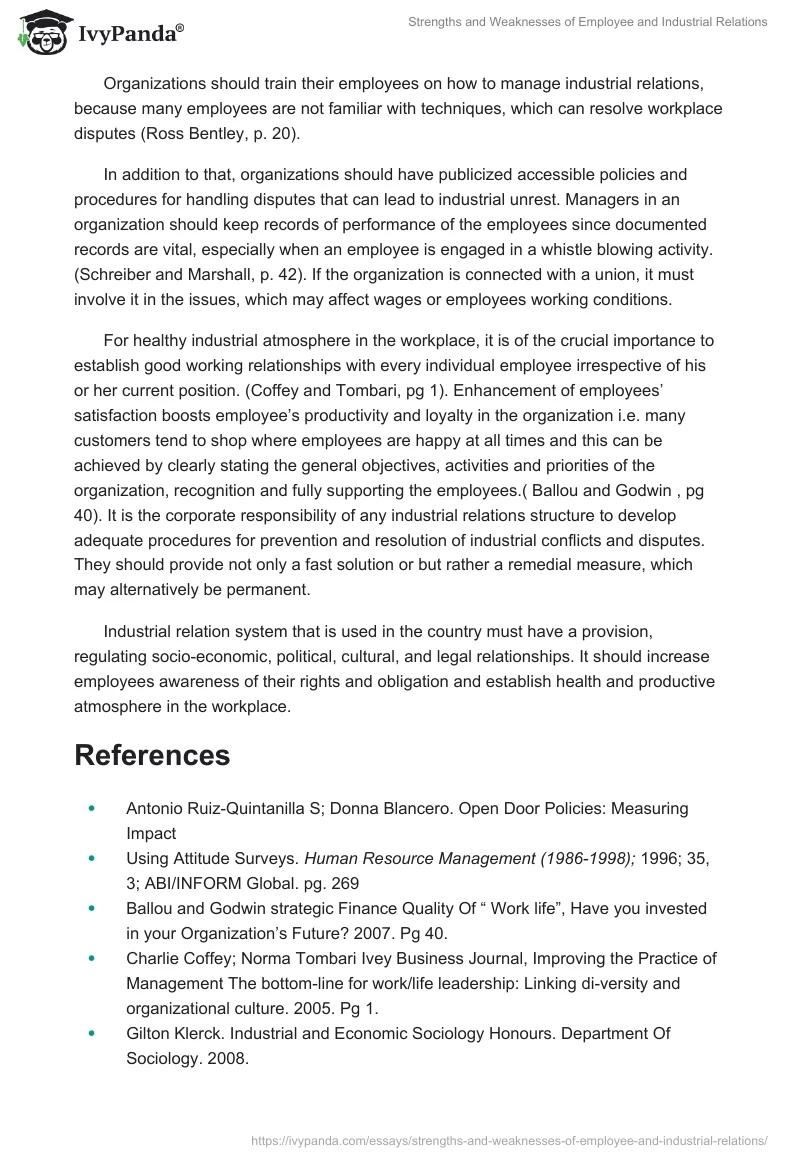 Strengths and Weaknesses of Employee and Industrial Relations. Page 2