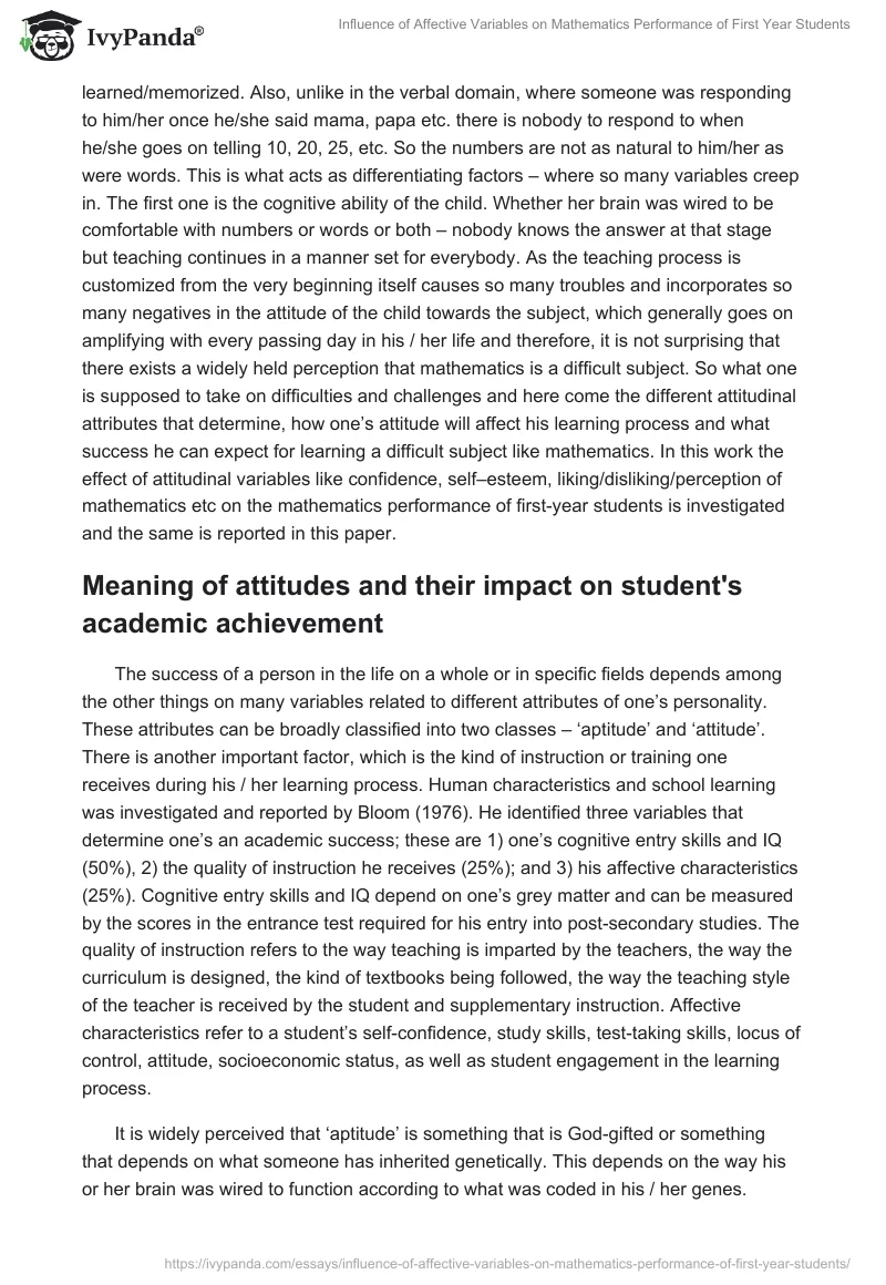Influence of Affective Variables on Mathematics Performance of First Year Students. Page 2