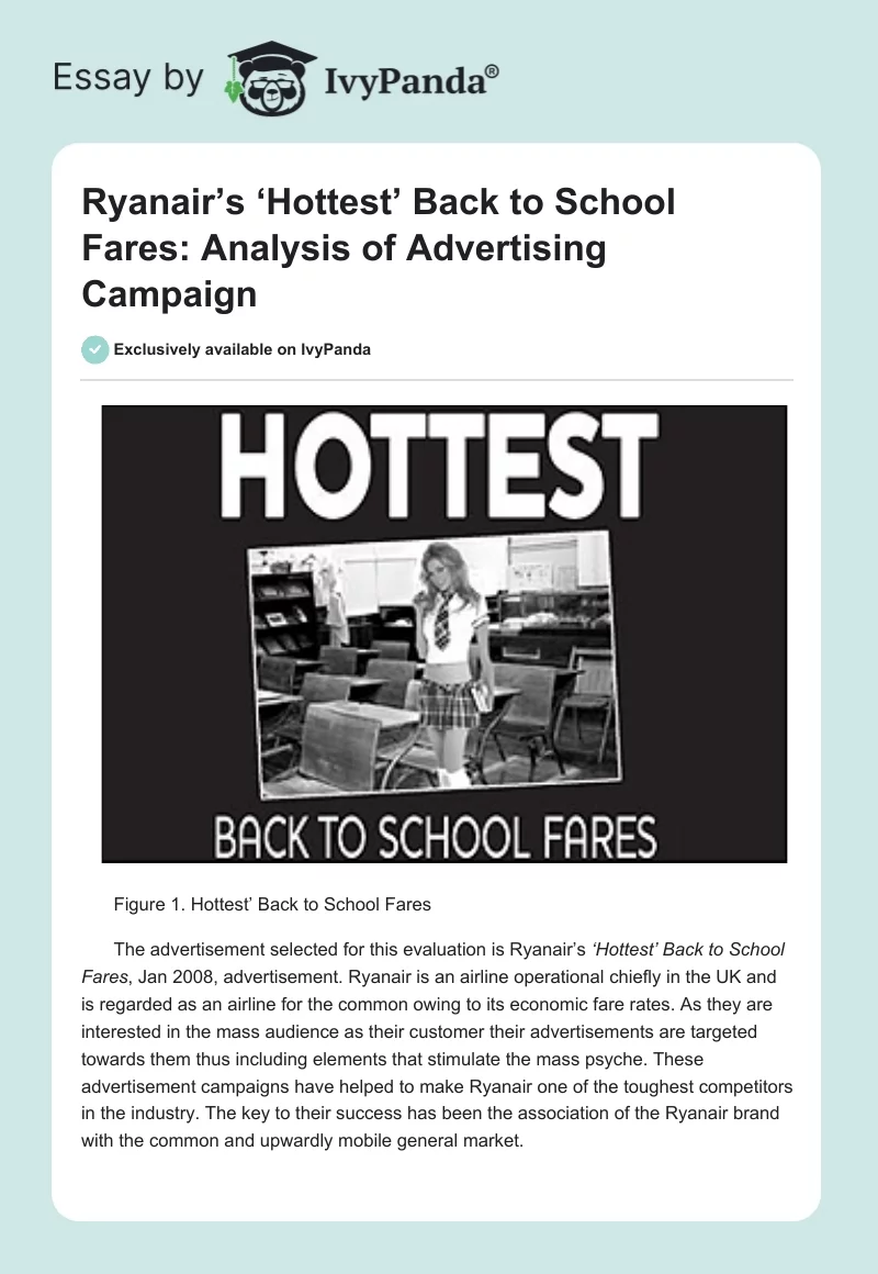 Ryanair’s ‘Hottest’ Back to School Fares: Analysis of Advertising Campaign. Page 1