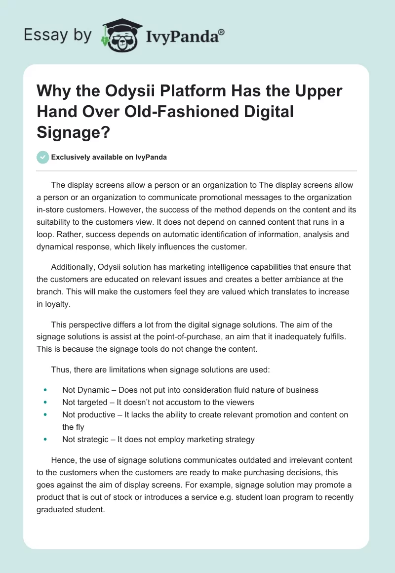 Why the Odysii Platform Has the Upper Hand Over Old-Fashioned Digital Signage?. Page 1