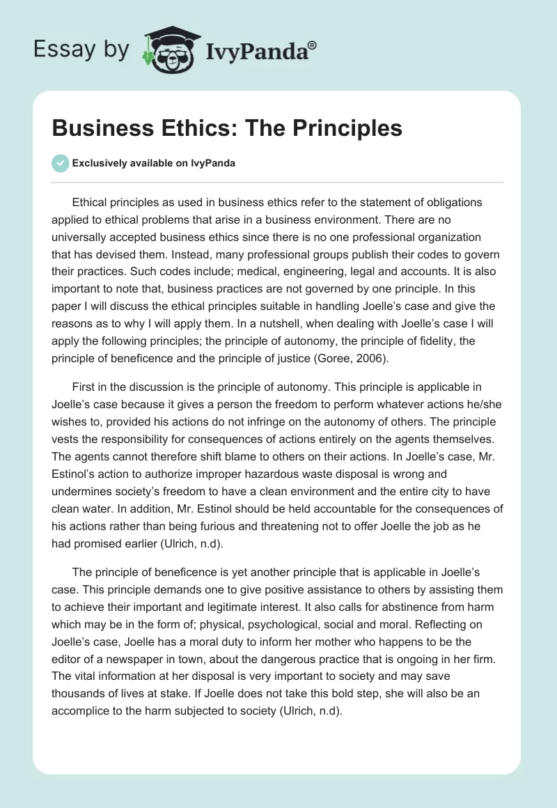Business Ethics: The Principles. Page 1