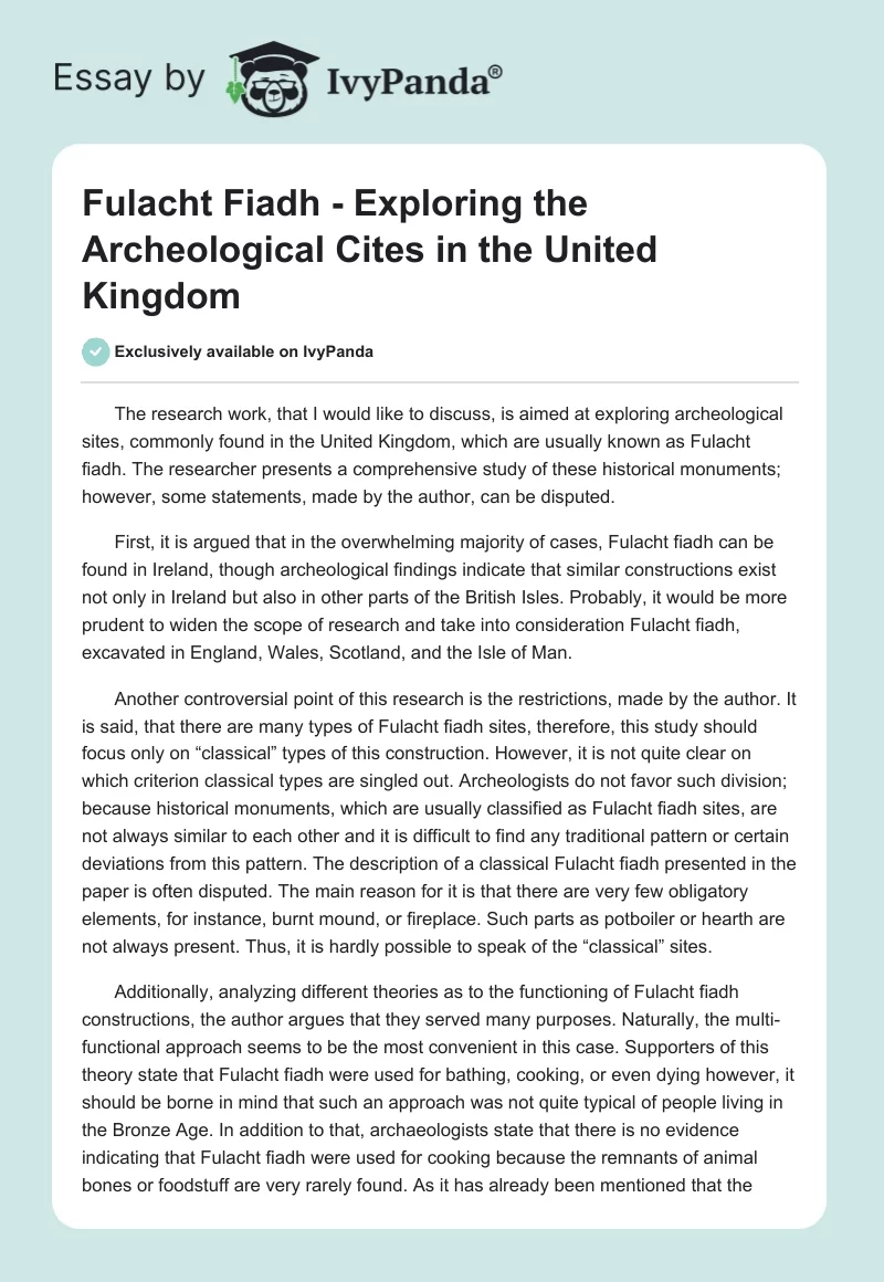 Fulacht Fiadh - Exploring the Archeological Cites in the United Kingdom. Page 1