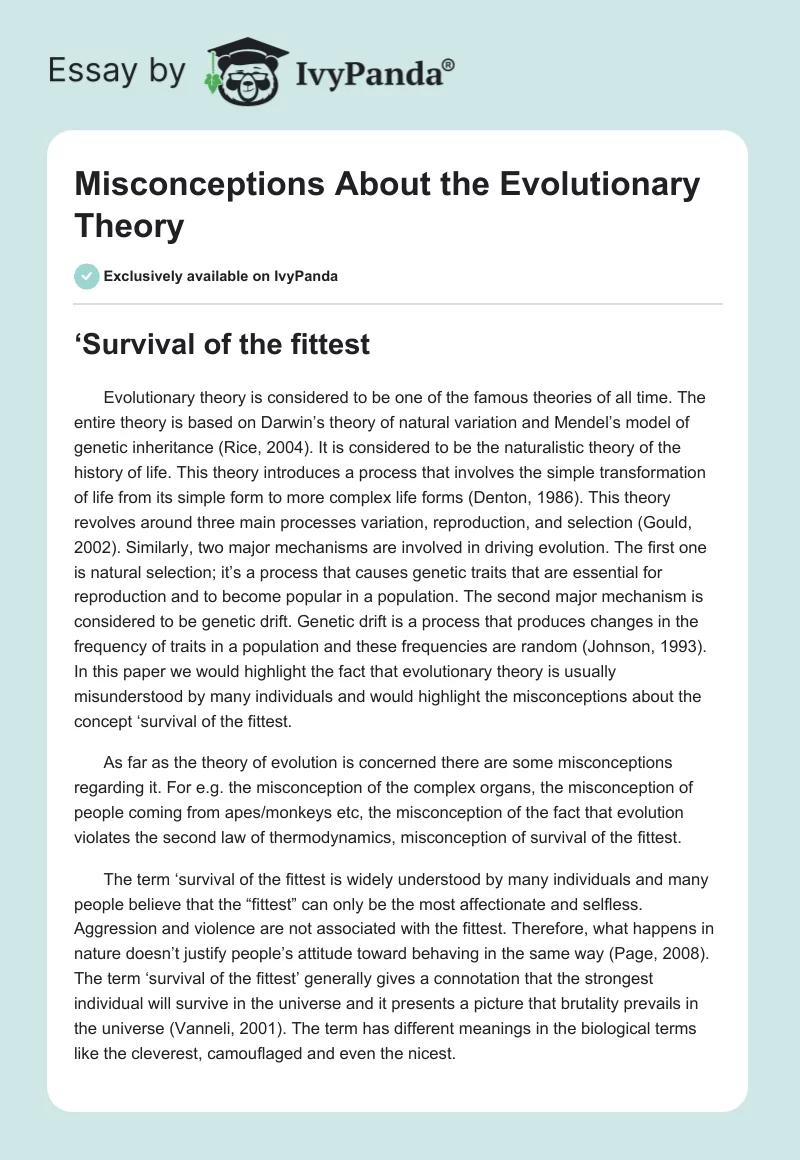 Misconceptions About the Evolutionary Theory. Page 1