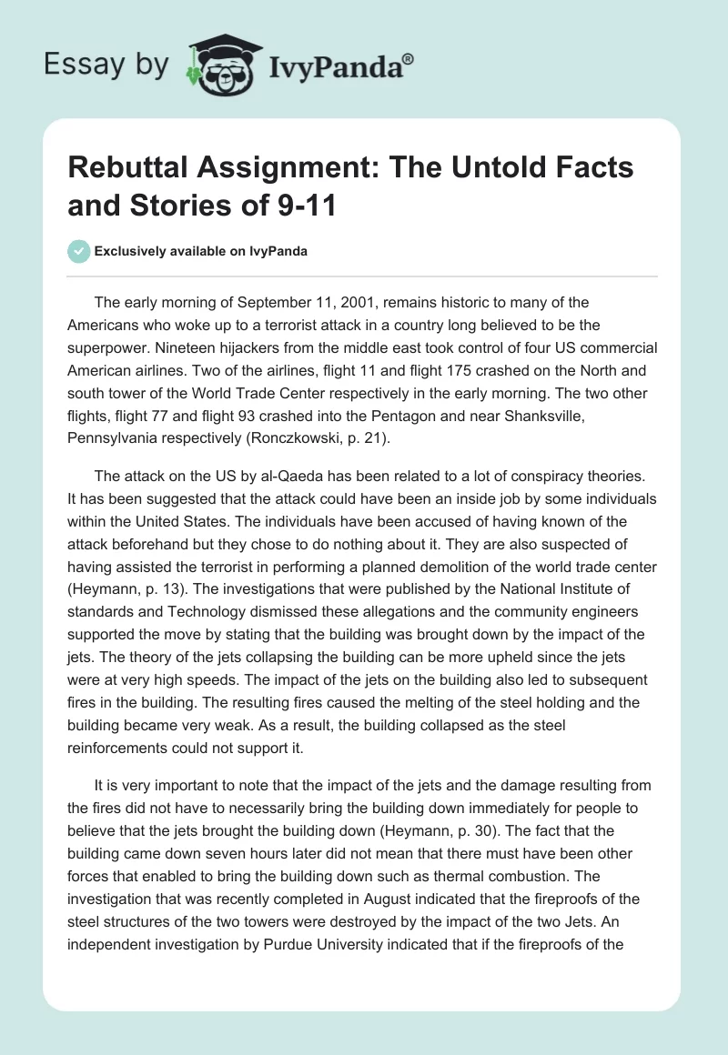 Rebuttal Assignment: The Untold Facts and Stories of 9-11. Page 1