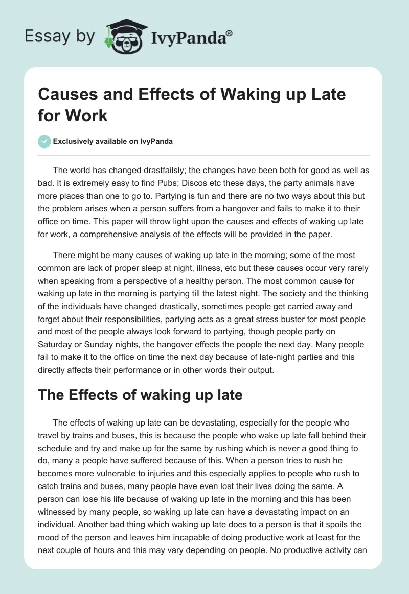 Causes and Effects of Waking up Late for Work. Page 1