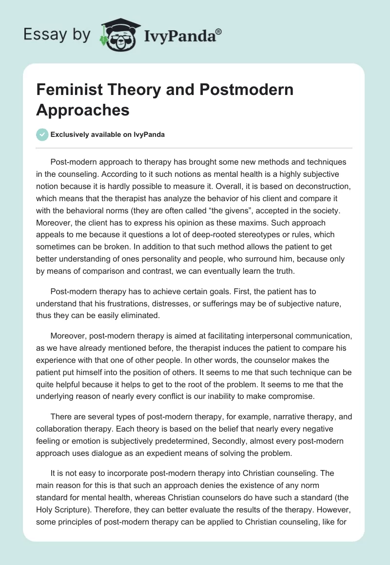 Feminist Theory and Postmodern Approaches. Page 1