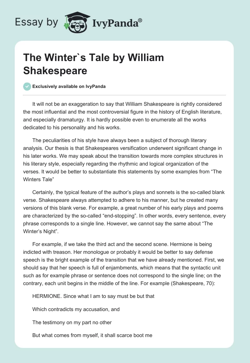 "The Winter`s Tale" by William Shakespeare. Page 1