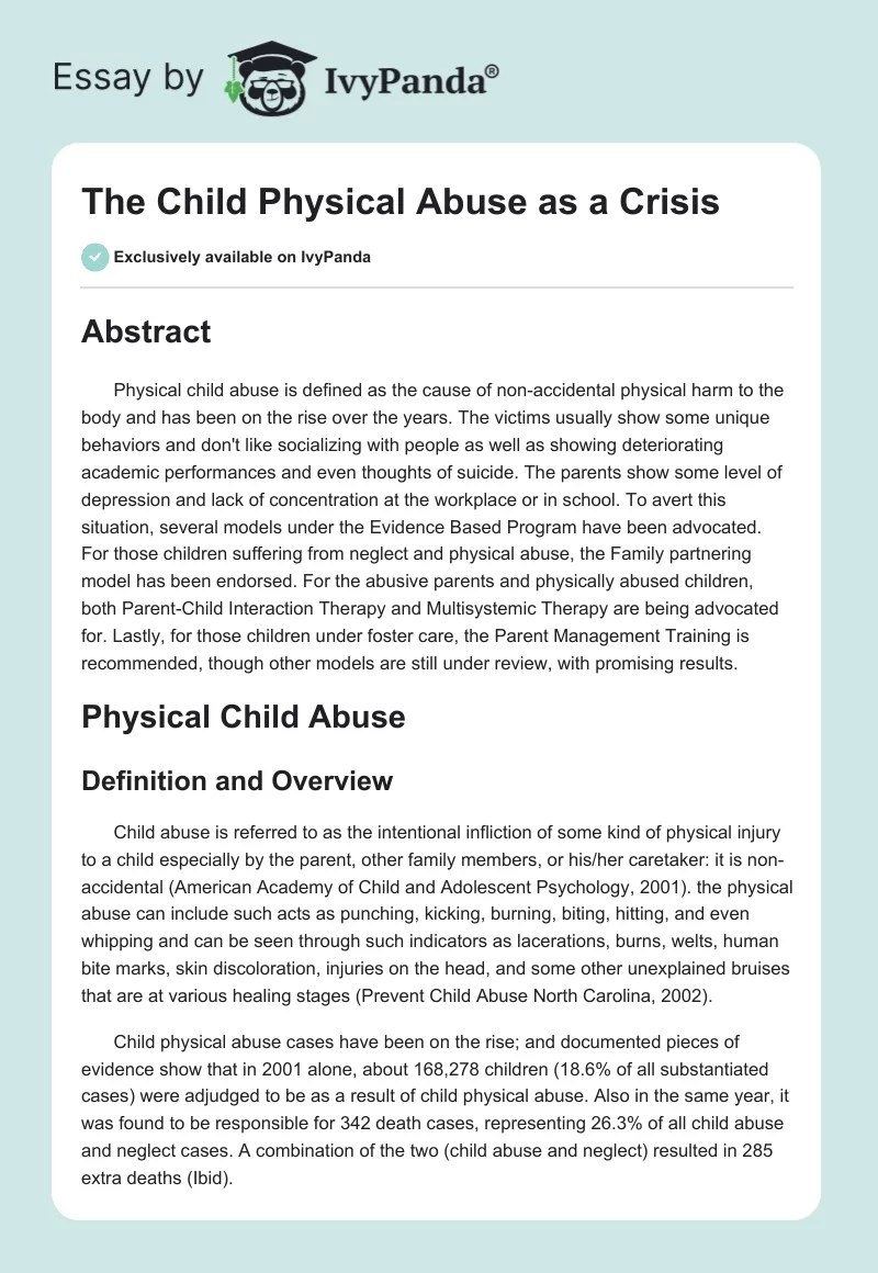 The Child Physical Abuse as a Crisis. Page 1