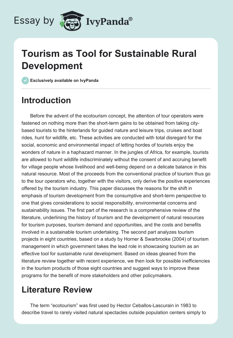 Tourism as Tool for Sustainable Rural Development. Page 1