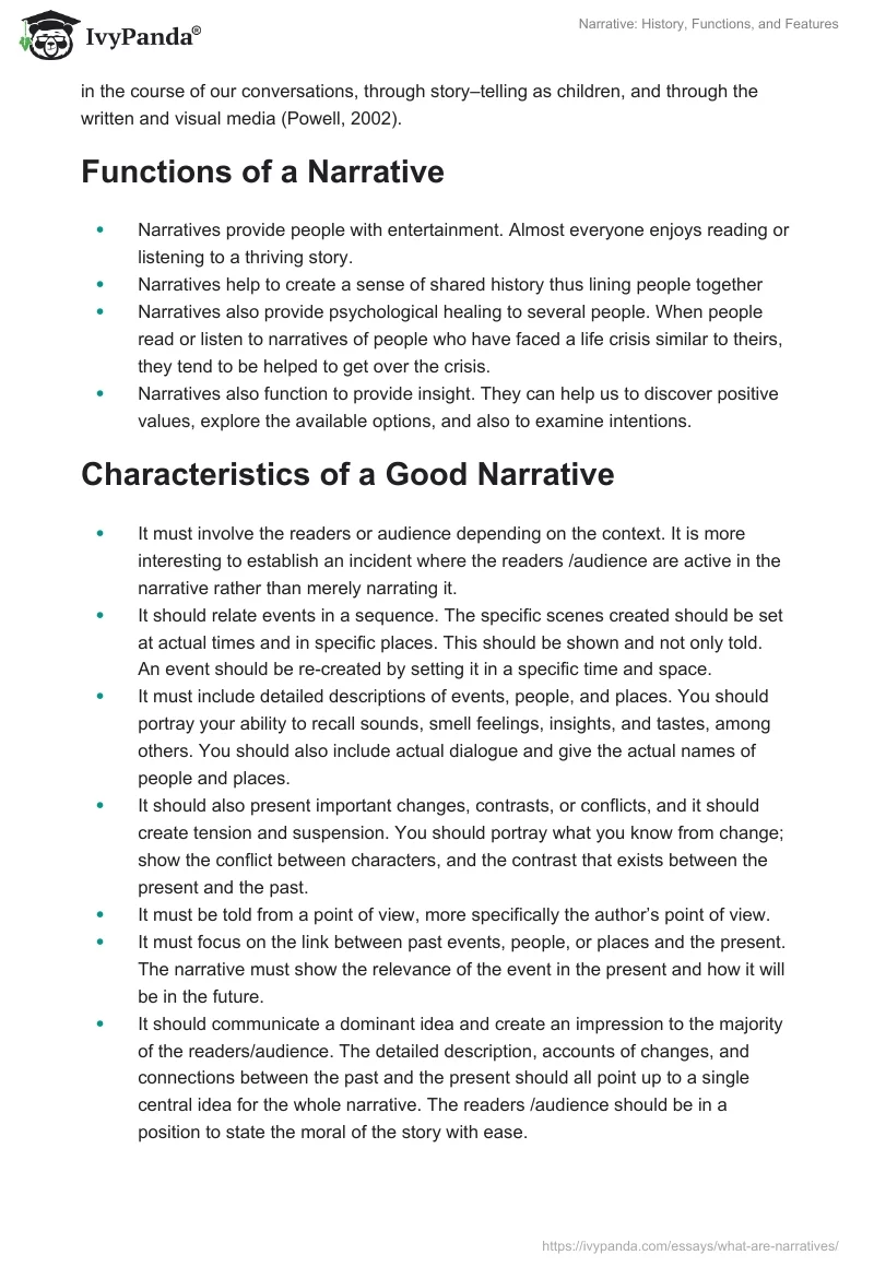 Narrative: History, Functions, and Features. Page 2