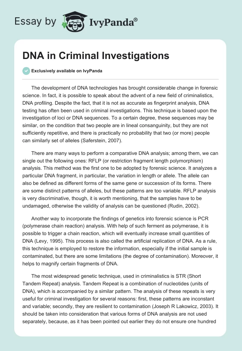 dna in criminal investigations research paper