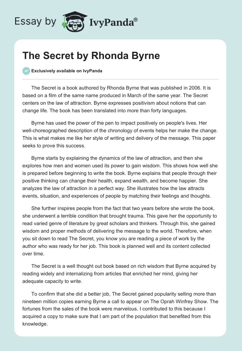 "The Secret" by Rhonda Byrne. Page 1