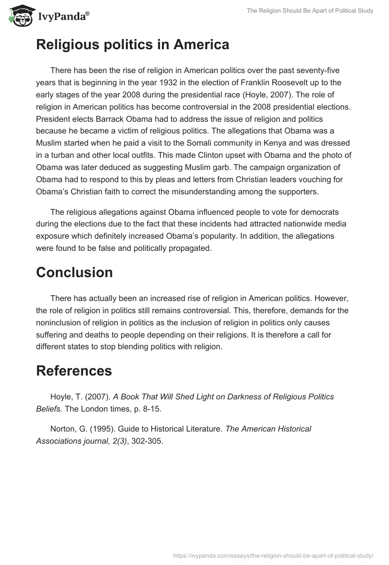 The Religion Should Be Apart of Political Study. Page 3