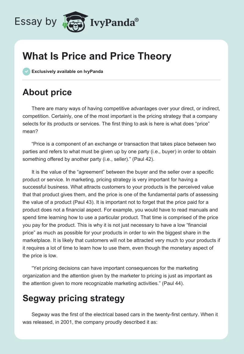 What Is Price and Price Theory. Page 1