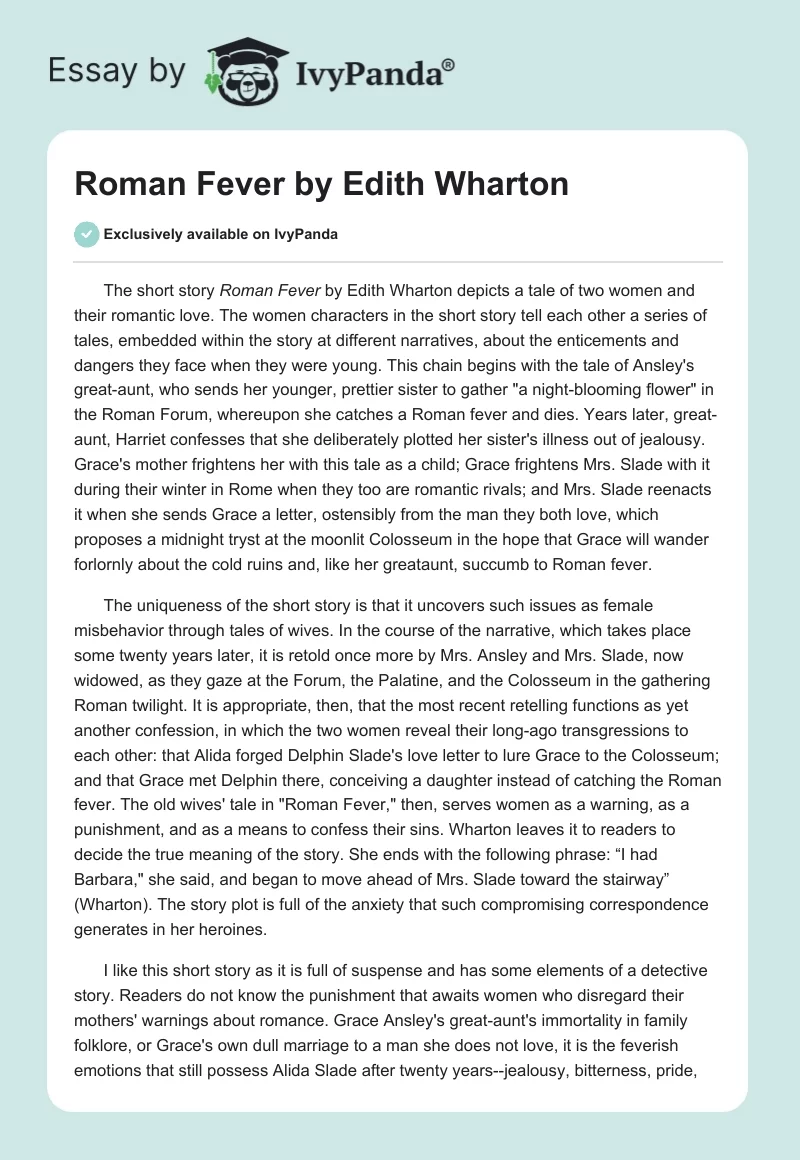 "Roman Fever" by Edith Wharton. Page 1