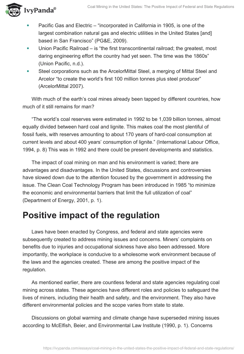 Coal Mining in the United States: The Positive Impact of Federal and State Regulations. Page 5