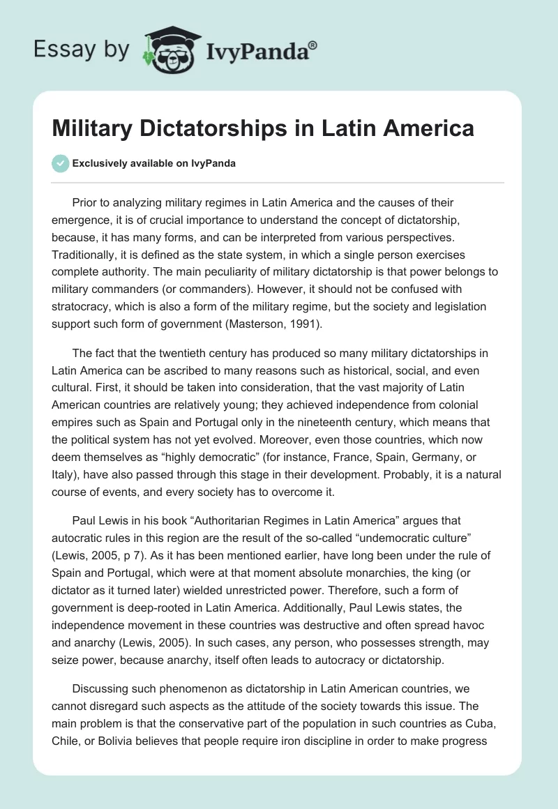 Military Dictatorships in Latin America. Page 1