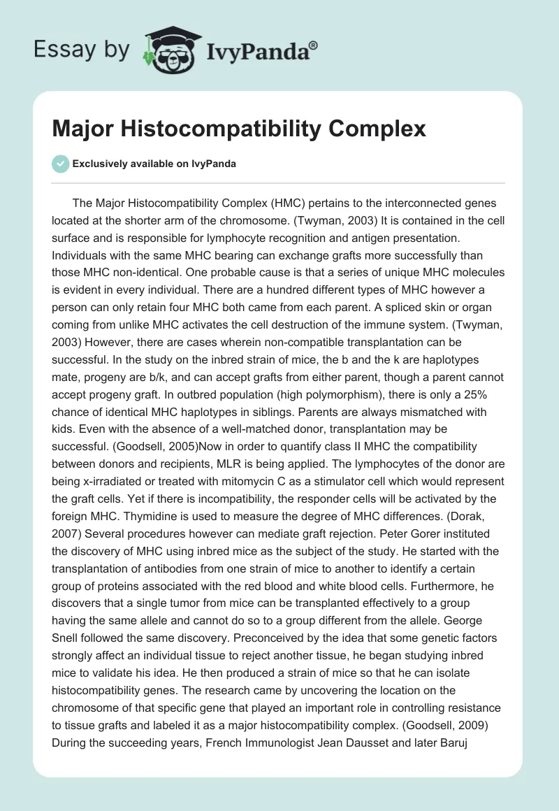 Major Histocompatibility Complex. Page 1