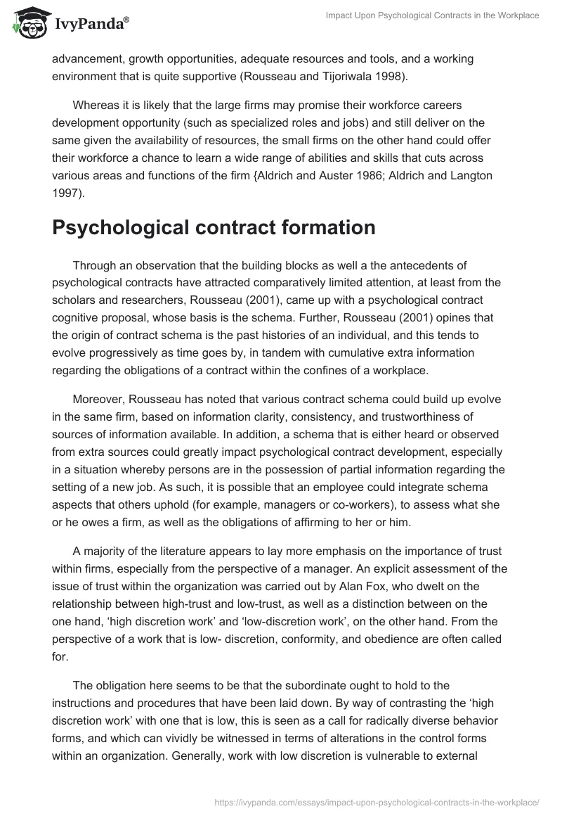 Impact Upon Psychological Contracts in the Workplace. Page 3