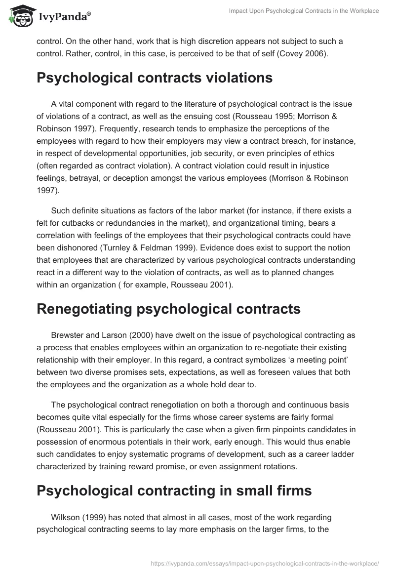 Impact Upon Psychological Contracts in the Workplace. Page 4