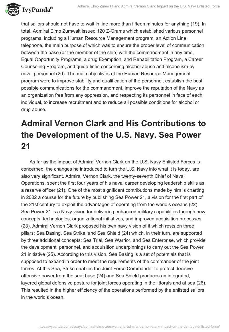 Admiral Elmo Zumwalt and Admiral Vernon Clark: Impact on the U.S. Navy Enlisted Force. Page 4