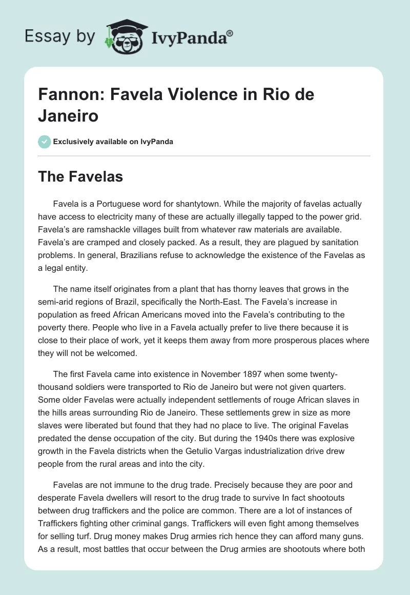 Fannon: Favela Violence in Rio de Janeiro. Page 1