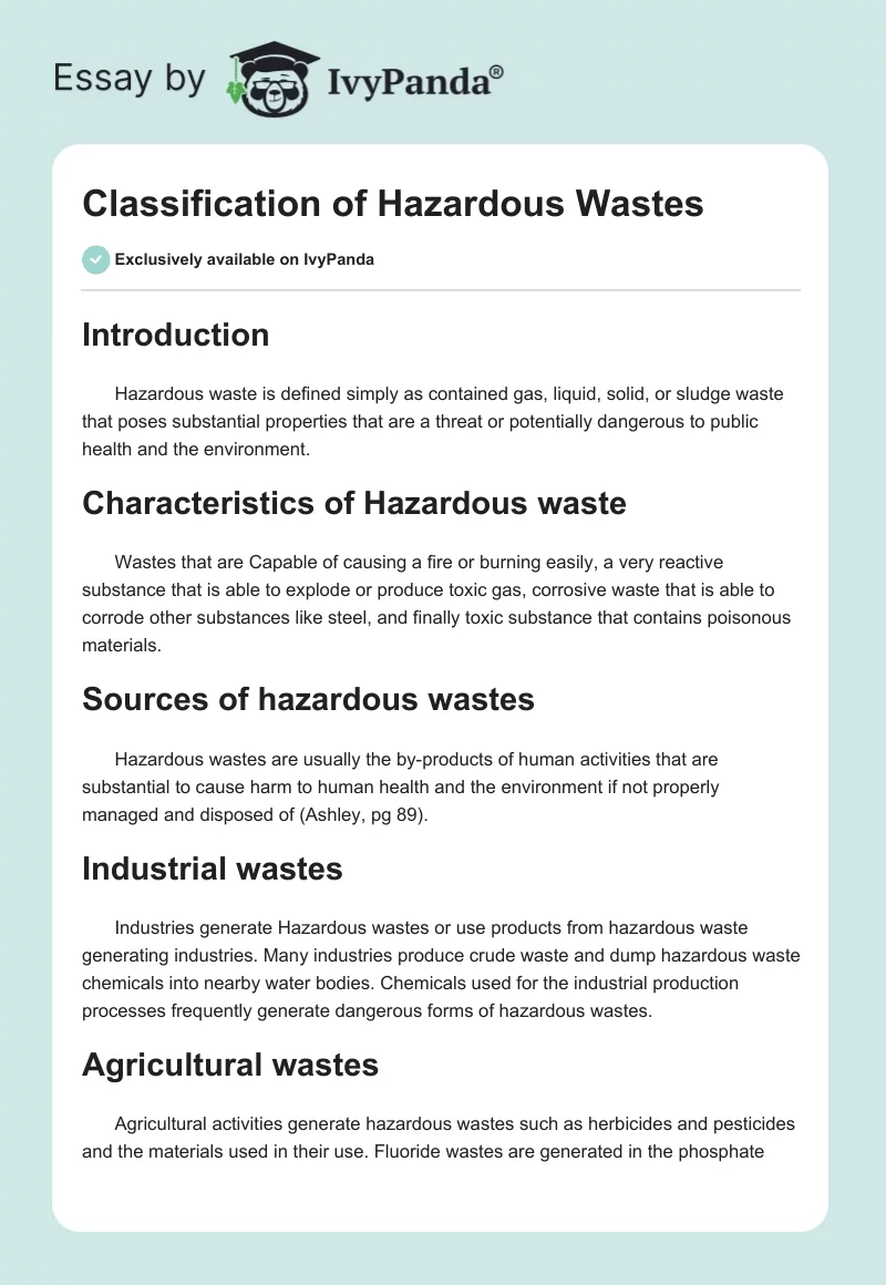 Classification of Hazardous Wastes. Page 1