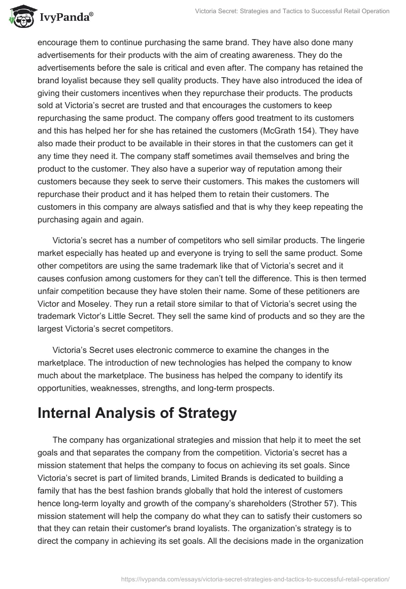 Victoria Secret: Strategies and Tactics to Successful Retail Operation. Page 4