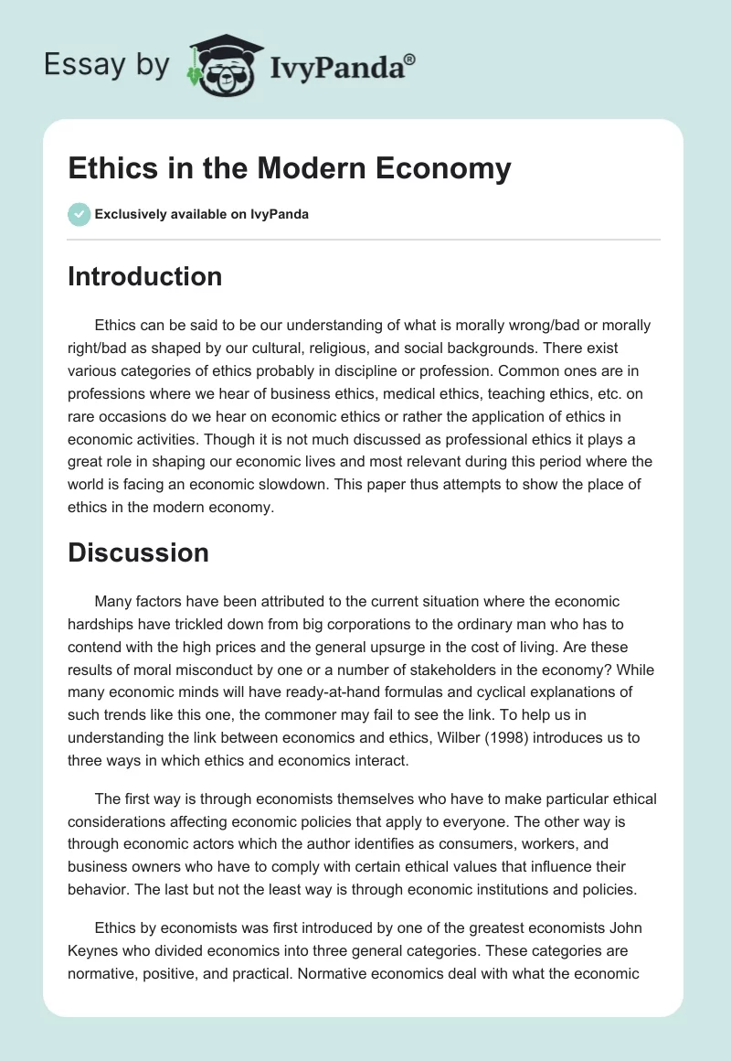 Ethics in the Modern Economy. Page 1