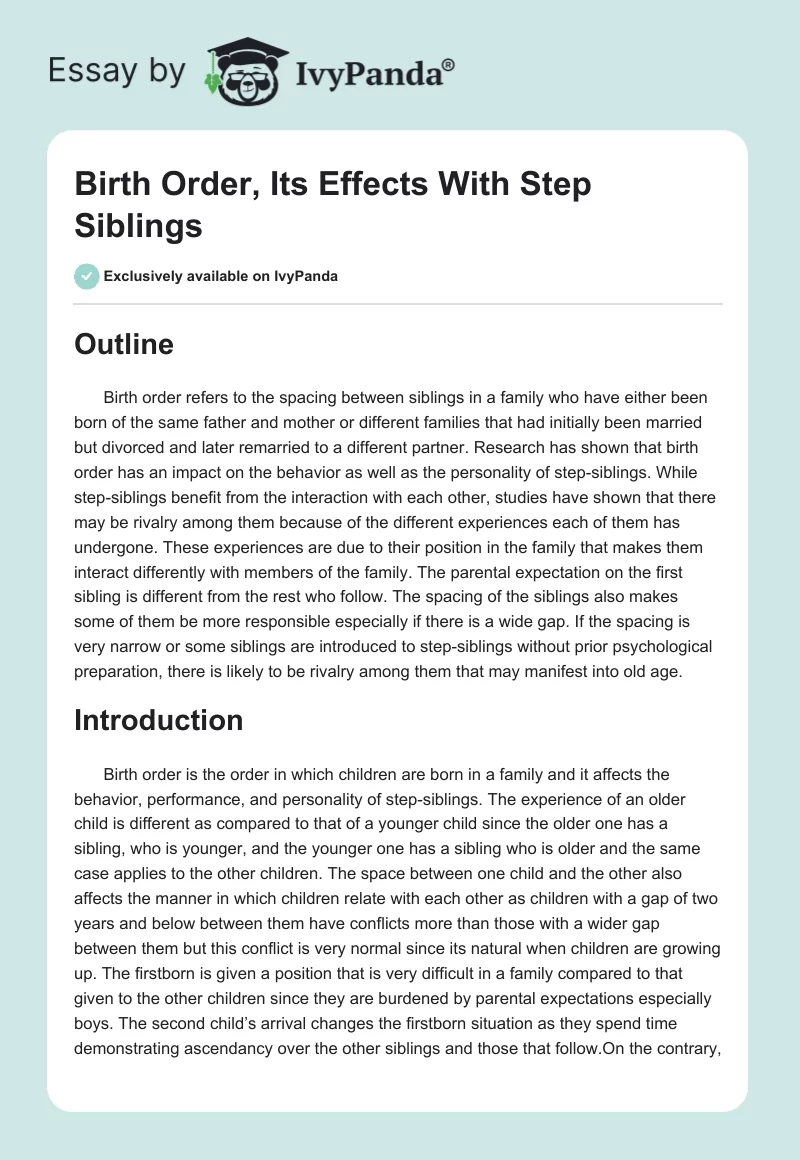 Birth Order, Its Effects With Step Siblings. Page 1