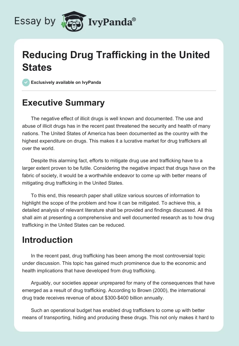 Reducing Drug Trafficking in the United States. Page 1