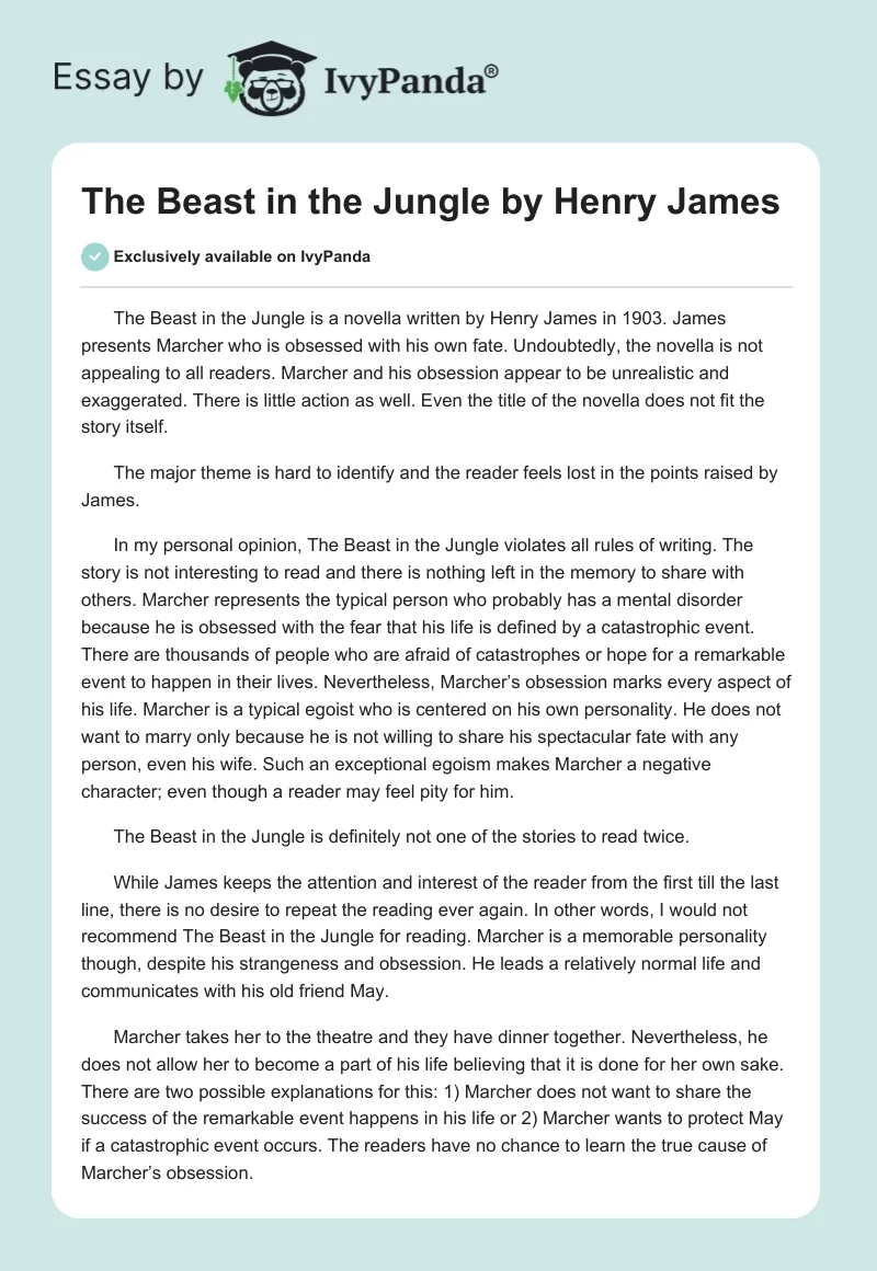 "The Beast in the Jungle" by Henry James. Page 1