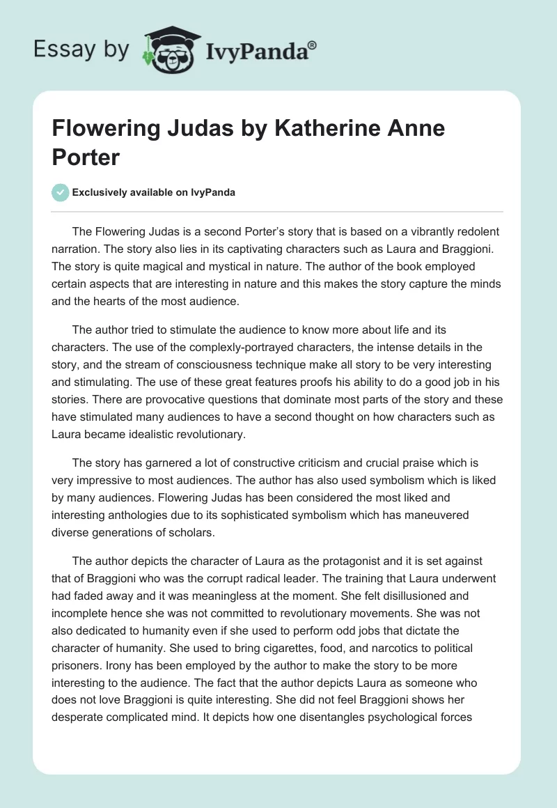 "Flowering Judas" by Katherine Anne Porter. Page 1